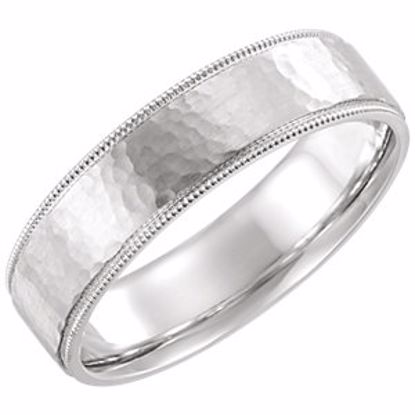 51533:711:P 14kt White Flat Milgrain Comfort Fit Satin & Hammer Finish 6mm Band Size 11 