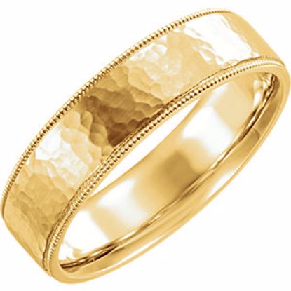 51533:807:P 14kt Yellow Flat Milgrain Comfort Fit Satin & Hammer Finish 6mm Band Size 7 