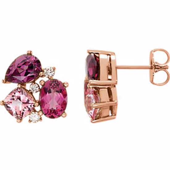 86280:606:P 14kt Rose Multi-Gemstone & 1/6 CTW Diamond Earrings