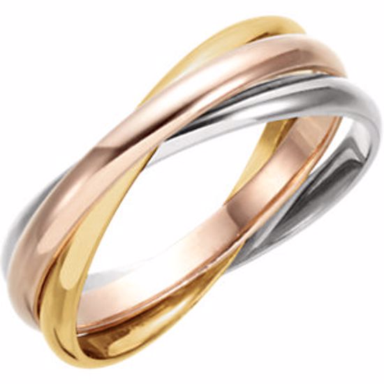 5621:77927:P 18kt Yellow, White & Rose 3 Band Rolling Ring Size 5