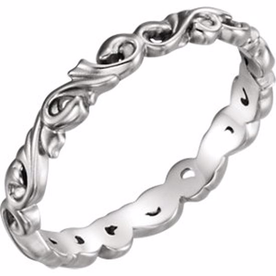 51579:4075:P Platinum 3mm Sculptural Scroll Design Band Size 7.5