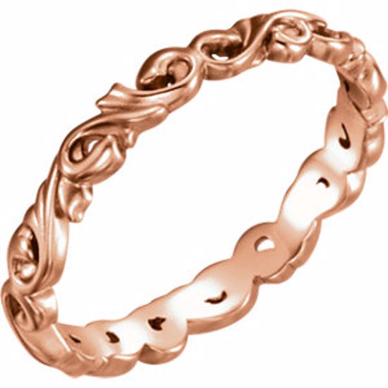 51579:3075:P 14kt Rose 3mm Sculptural Scroll Design Band Size 7.5