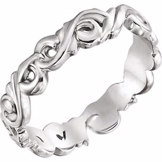 51579:808:P Platinum 5mm Sculptural Scroll Design Band Size 8