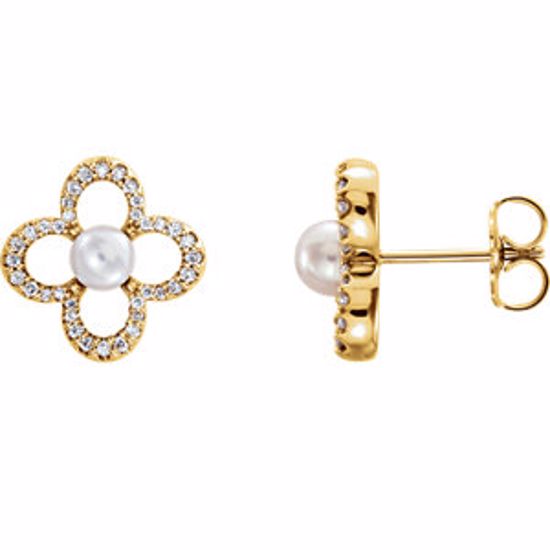 86366:604:P 14kt Yellow Freshwater Cultured Pearl & 1/4 CTW Diamond Earrings
