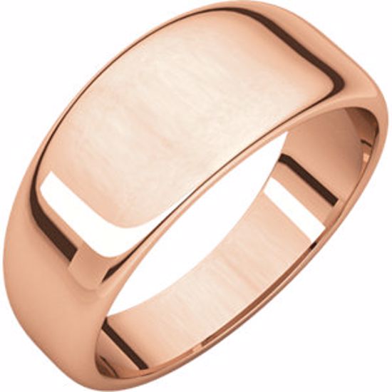 HRT7.5:2012:P 14kt Rose 8mm Half Round Tapered Band