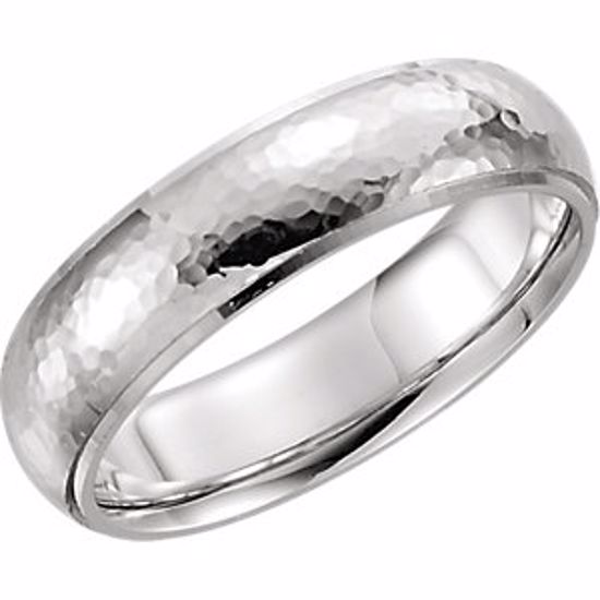 51534:228:P Platinum 6mm Half Round Edge Comfort Fit Hammer Finish Band Size 9