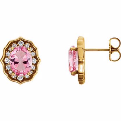 86338:601:P 14kt Yellow Baby Pink Topaz and 1/3 CTW Diamond Earrings with Backs