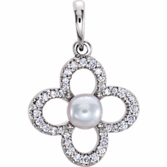 86365:600:P 14kt White Freshwater Cultured Pearl & 1/6 CTW Diamond Pendant
