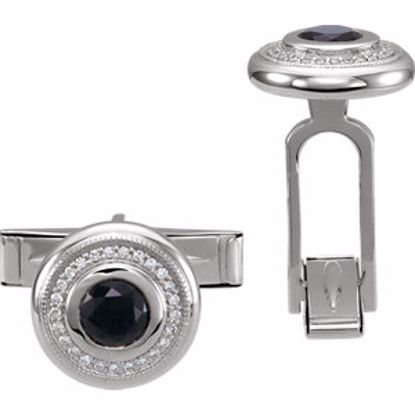 86426:105:P 14kt White Men's Onyx & Diamond Cuff Links