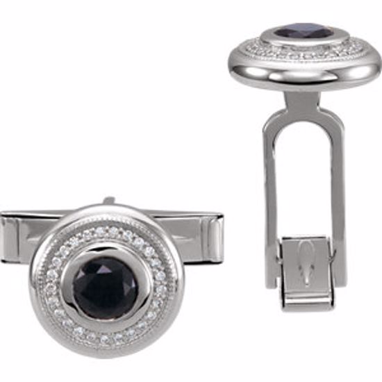 86426:105:P 14kt White Men's Onyx & Diamond Cuff Links