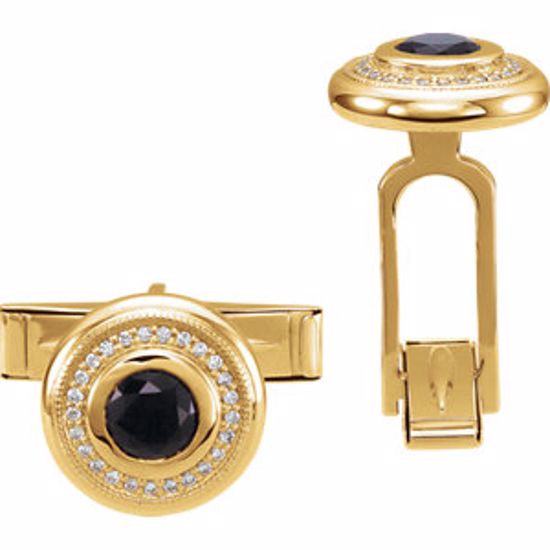 86426:106:P 14kt Yellow Men's Onyx & Diamond Cuff Links