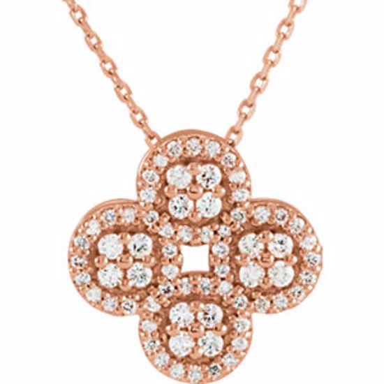 86309:602:P 14kt Rose 1/2 CTW Diamond Clover Necklace