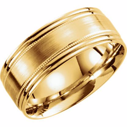 51291:118:P 14kt Yellow 8mm Lightweight Grooved Milgrain Band Size 8