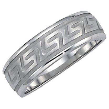 50569:100010:P 14kt White 7mm Greek Key-Inspired Tapered Wedding Band Size 14.5