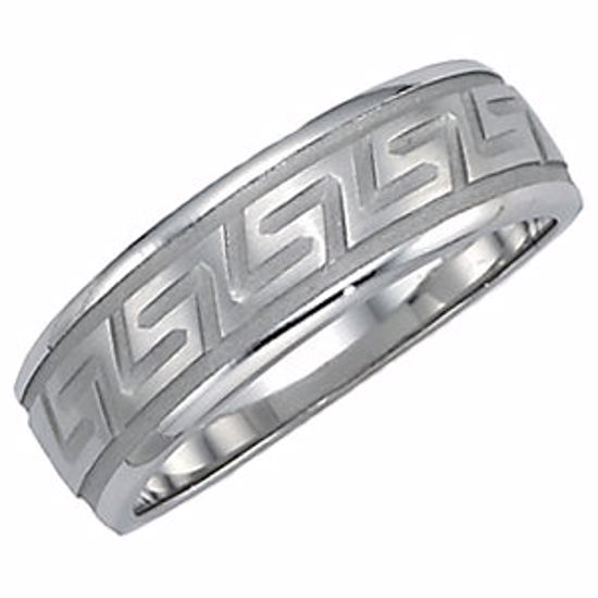 50569:100010:P 14kt White 7mm Greek Key-Inspired Tapered Wedding Band Size 14.5