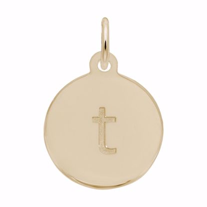 Picture of Petite Initial Disc - Lower Case Block T Charm Pendant - 14K Gold