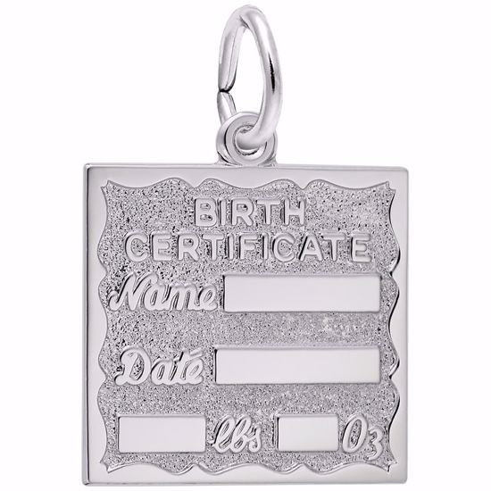 Picture of Birth Certificate Charm Pendant - Sterling Silver