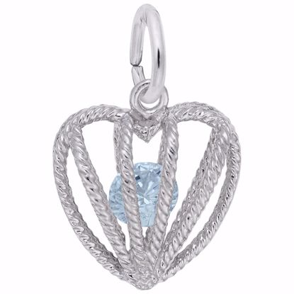 Picture of 03 Heart Birthstone Mar Charm Pendant - Sterling Silver